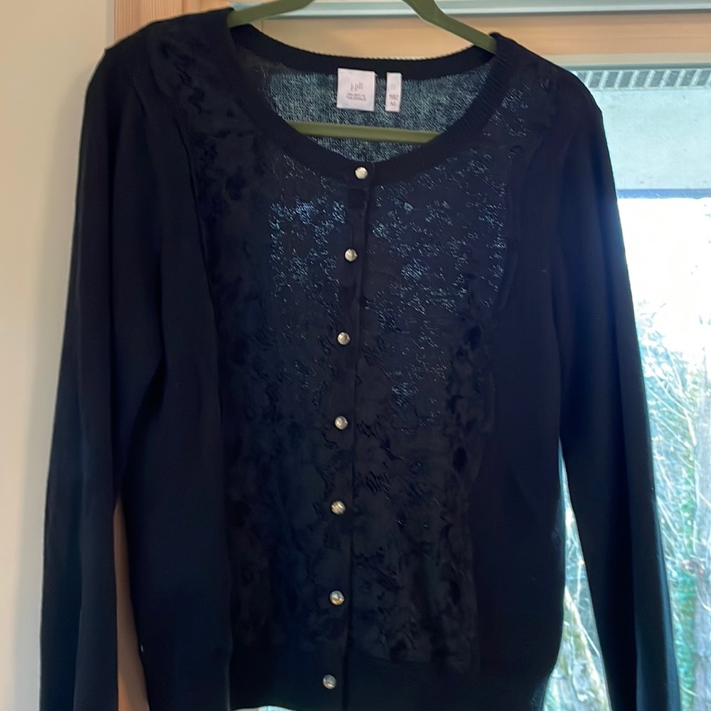J. Jill lace front sweater with super shiny buttons - Picture 3 of 7